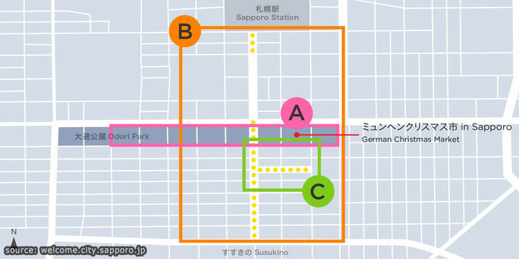 แผนผังบริเวณที่จัดงานเทศกาล Sapporo white illumination